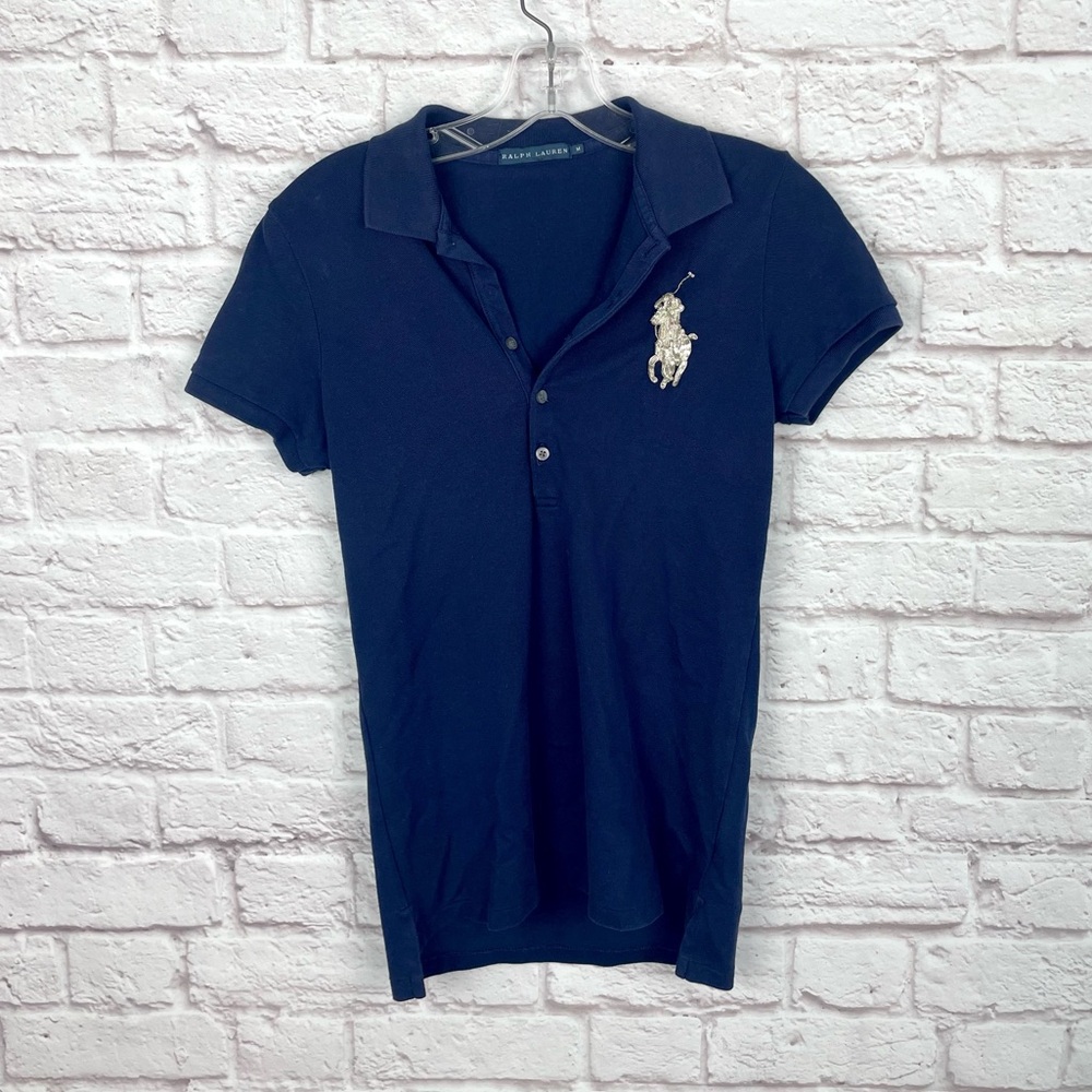 Ralph Lauren Navy Logo Navy Polo Shirt Size Medium